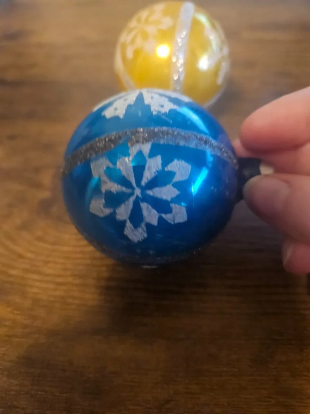 2 Vintage Mercury Glass Stenciled Mica Christmas Ornaments West Germany